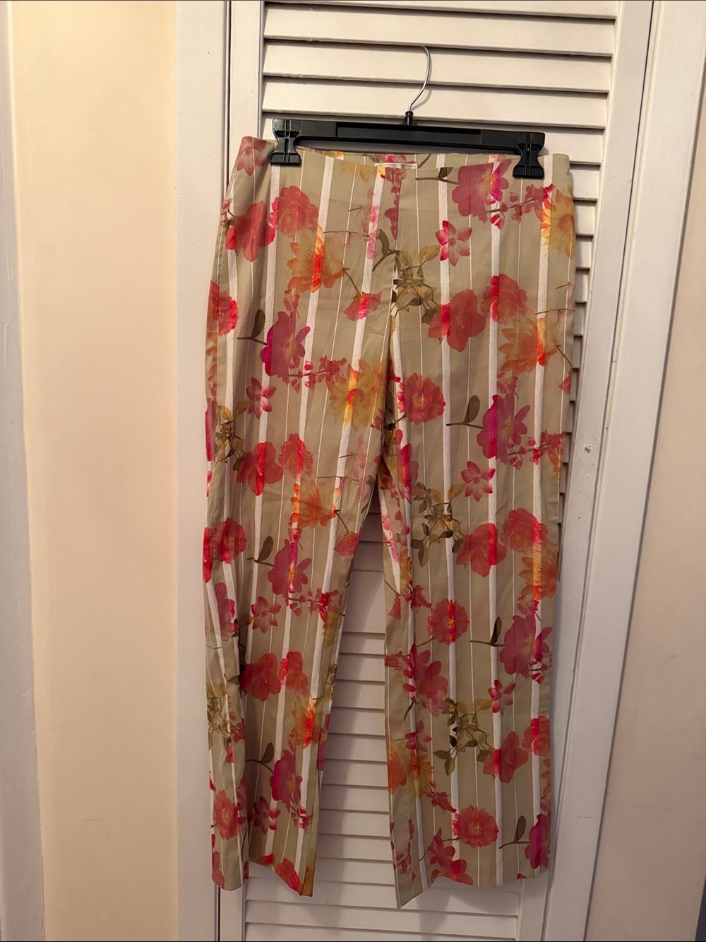 NWT Melanie Apple Floral Strip  - Pink & Beige stretch pants  size 10